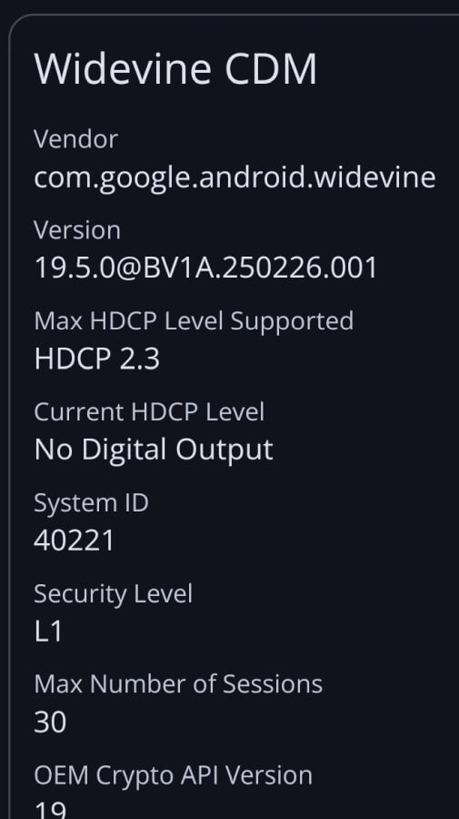 OPPO Find X9 UltraのWidevine CDM情報