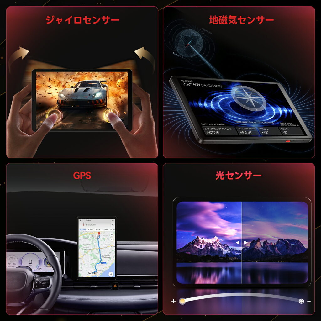 Headwolf FPAD 9のジャイロや顔認証などのセンサー