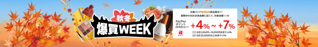 爆買WEEKの合計決済金額に応じた付与率のバナー